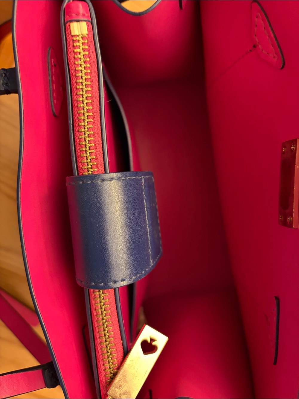Kate Spade Arbour Hill Elodie Navy Blue Fuchsia Pink Leather Crossbody Bag Purse - Picture 5 of 12